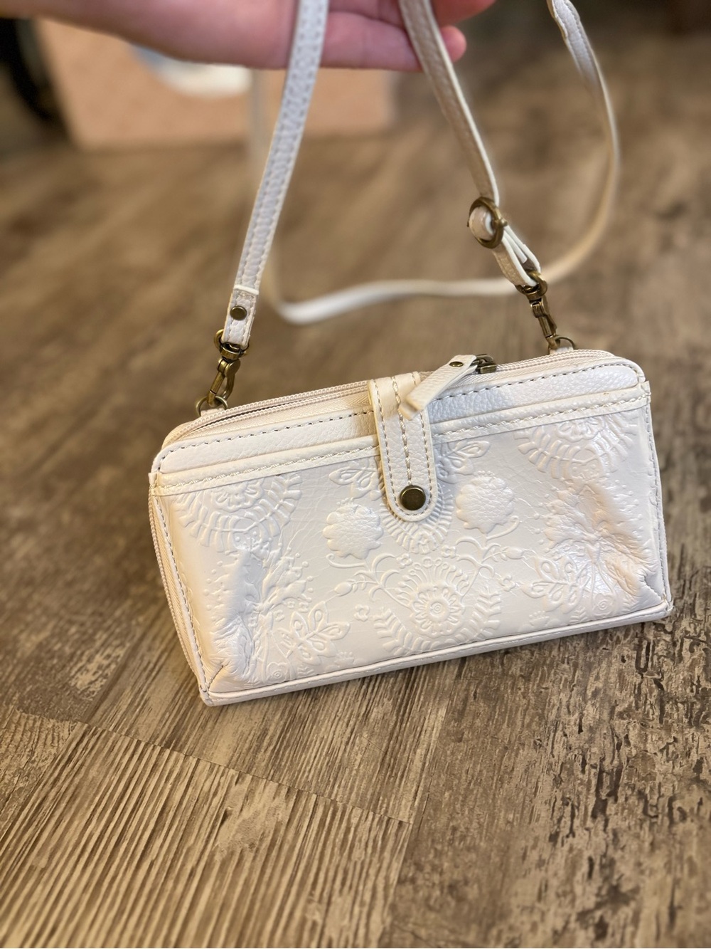 The Sak Iris Cream Embossed Crossbody Wallet Bag